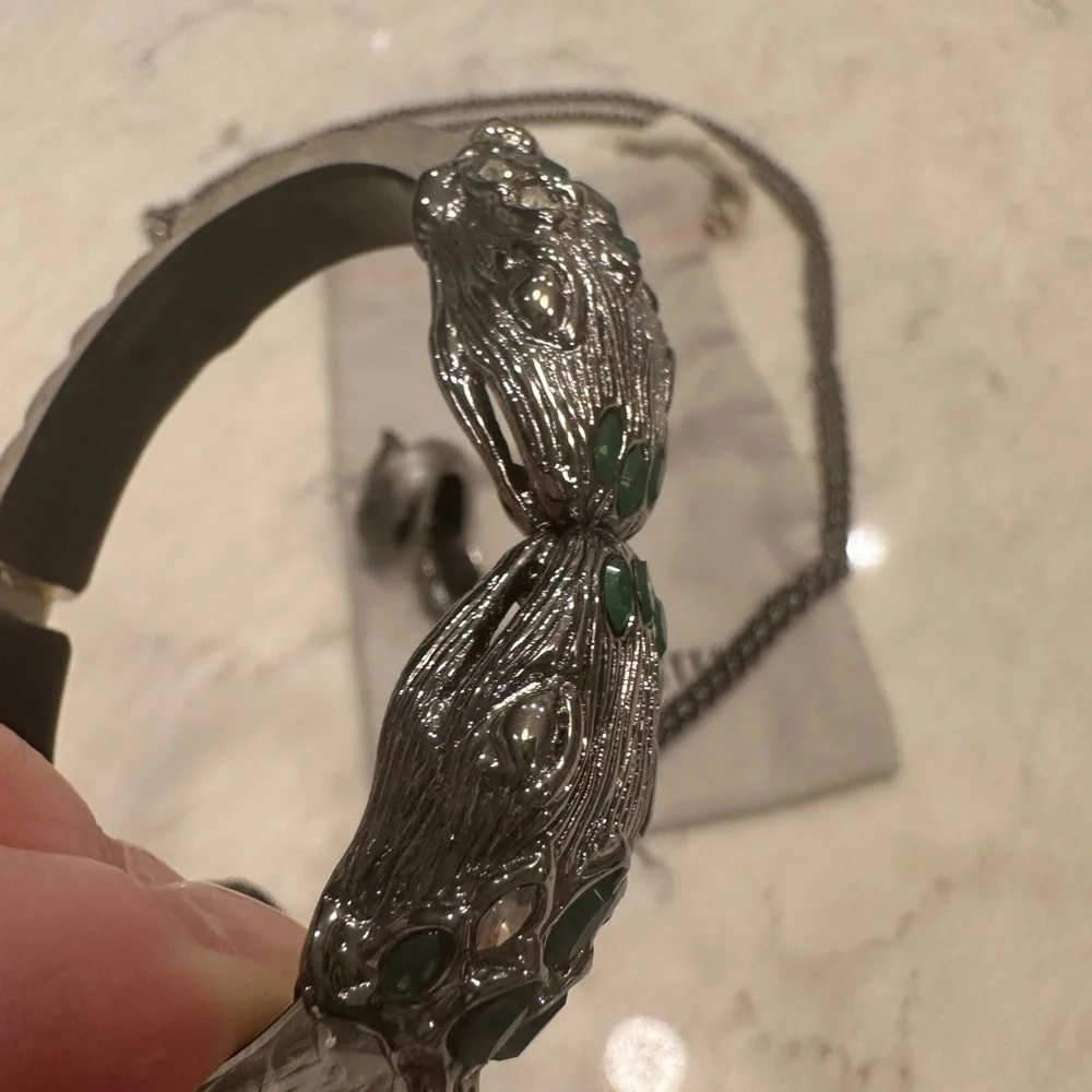 Collectors! Alexis Bittar 5 piece serpent lucite set gray w/green crystals FAB! - Picture 6 of 16